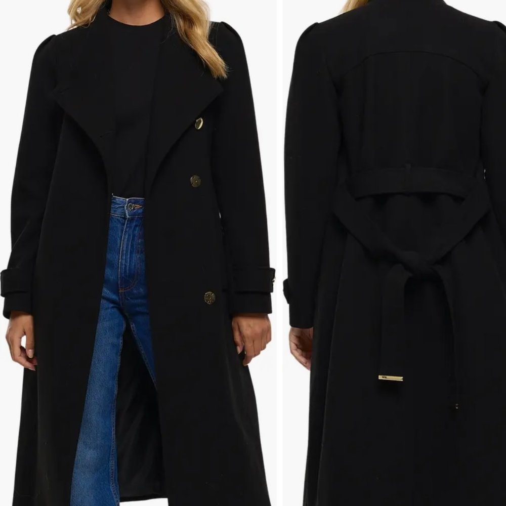 River Island Black Fall Away Long Line Belt Coat